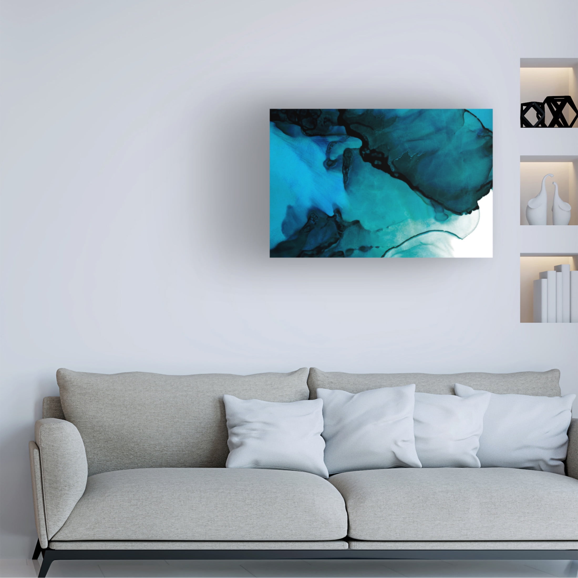 Canvas Wall Art - Tom Quartermaine 'Blue Alcohol Ink' Wall Art for Living Room, Bedroom, or Office Décor by Trademark Fine Art - 47 x 30 Inches