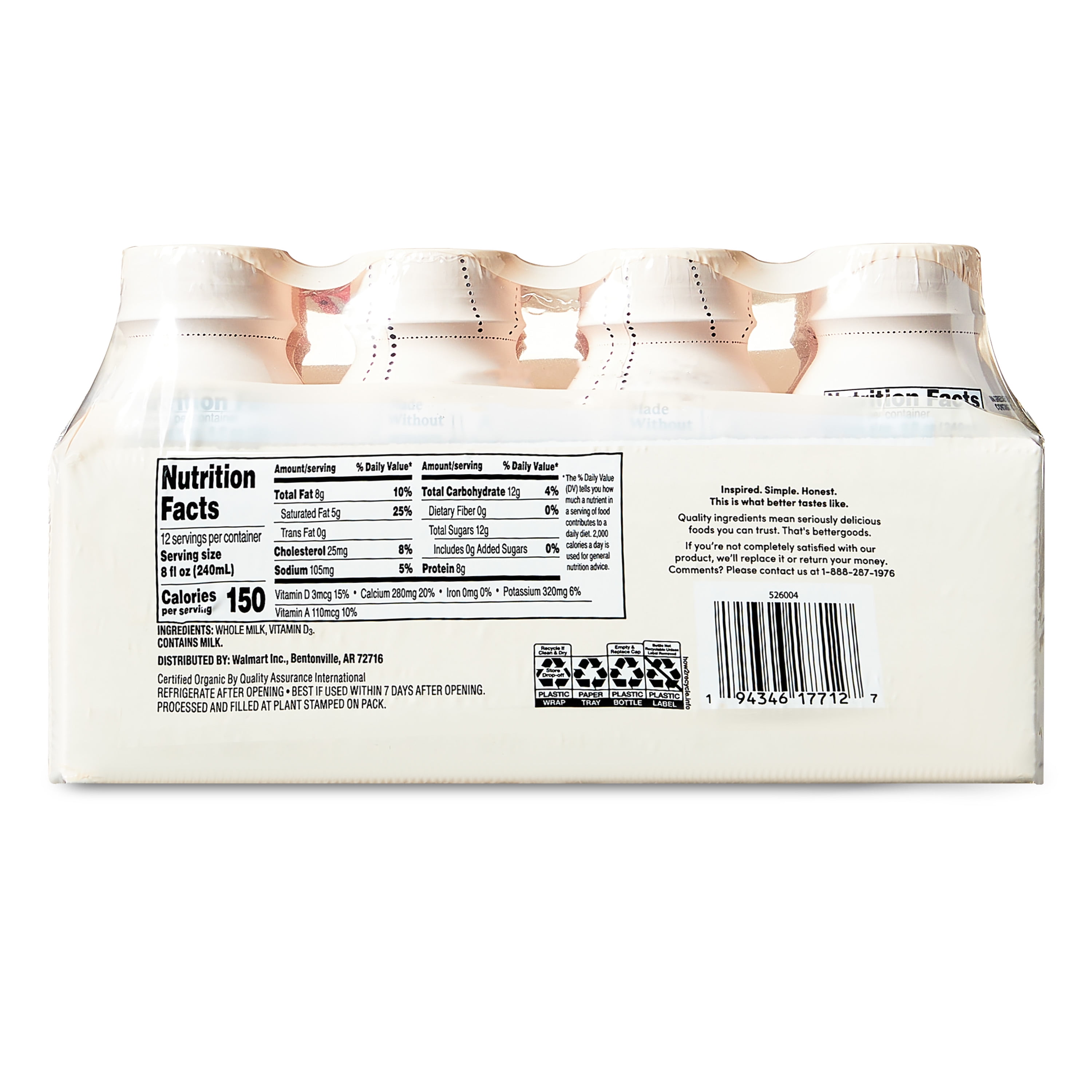 bettergoods Organic Whole Milk, 8 fl oz, 12 Count