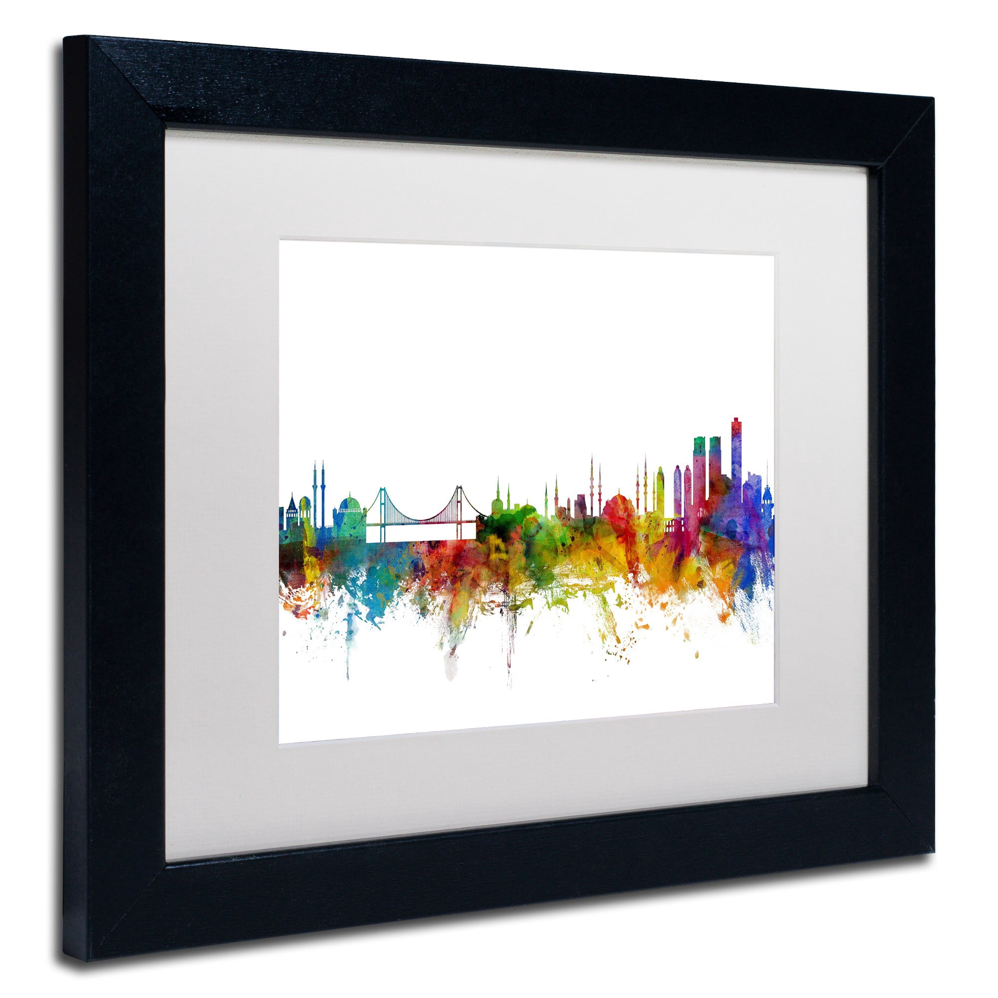 Trademark Fine Art "Istanbul Turkey Skyline II" Canvas Art by Michael Tompsett White Matte, Black Frame