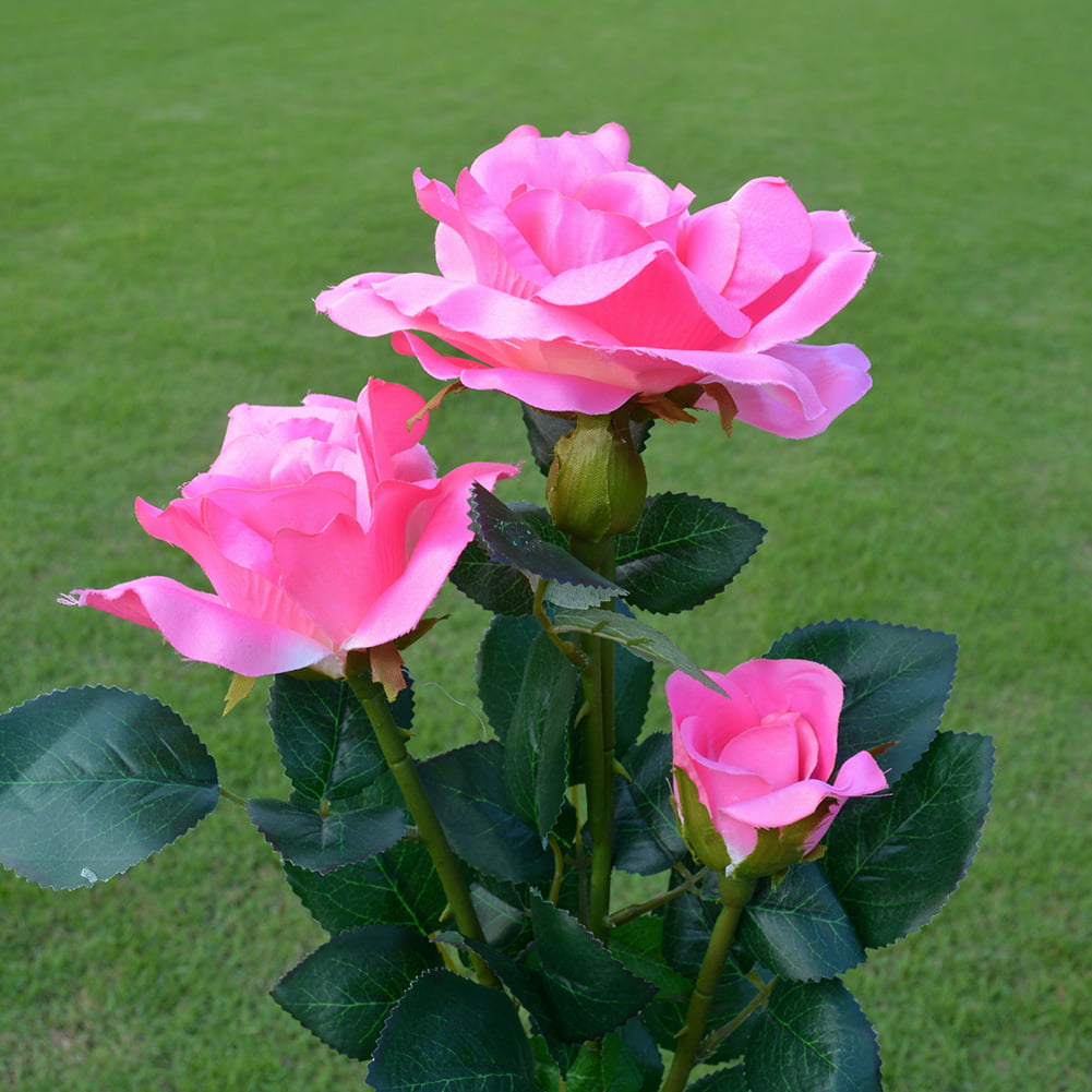 Outdoor Solar Powered Rose Flower LED Light Garden Yard Lawn Landscape Lamp ce 