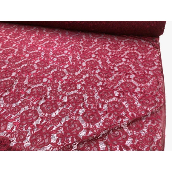 Embroidered Stretch Lace Apparel Fabric Sheer Rose Floral Scarlet Red ZZ212