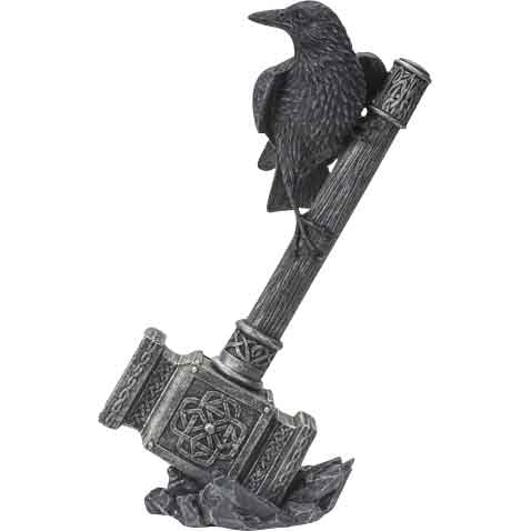Raven on Viking Hammer Statue by Medieval Collectibles