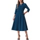 thumbnail image 2 of Vestido de trabajo para mujeres INSPIRE CHIC, corte A, mangas 3/4, vestido midi elegante, azul oscuro, talla S, 2 of 6