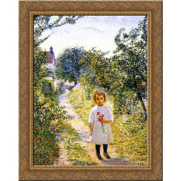 Little Girl n a Lane, Giverny 24x20 Gold Ornate Wood Framed Canvas Art by Lilla Cabot Perry