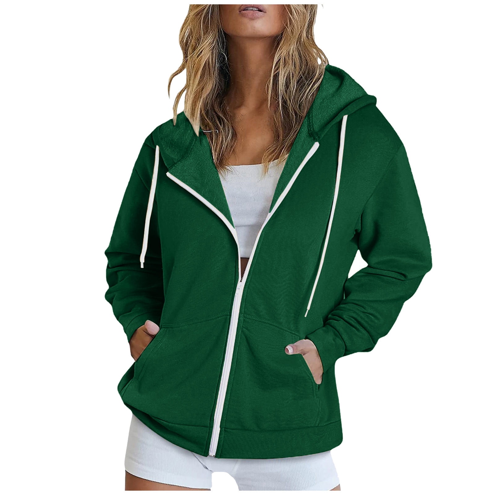 Timegard Zip up Hoodies for Women Long Sleeve Sweatshirt Fall Winter Solid Color Comfy Jacket with Pockets