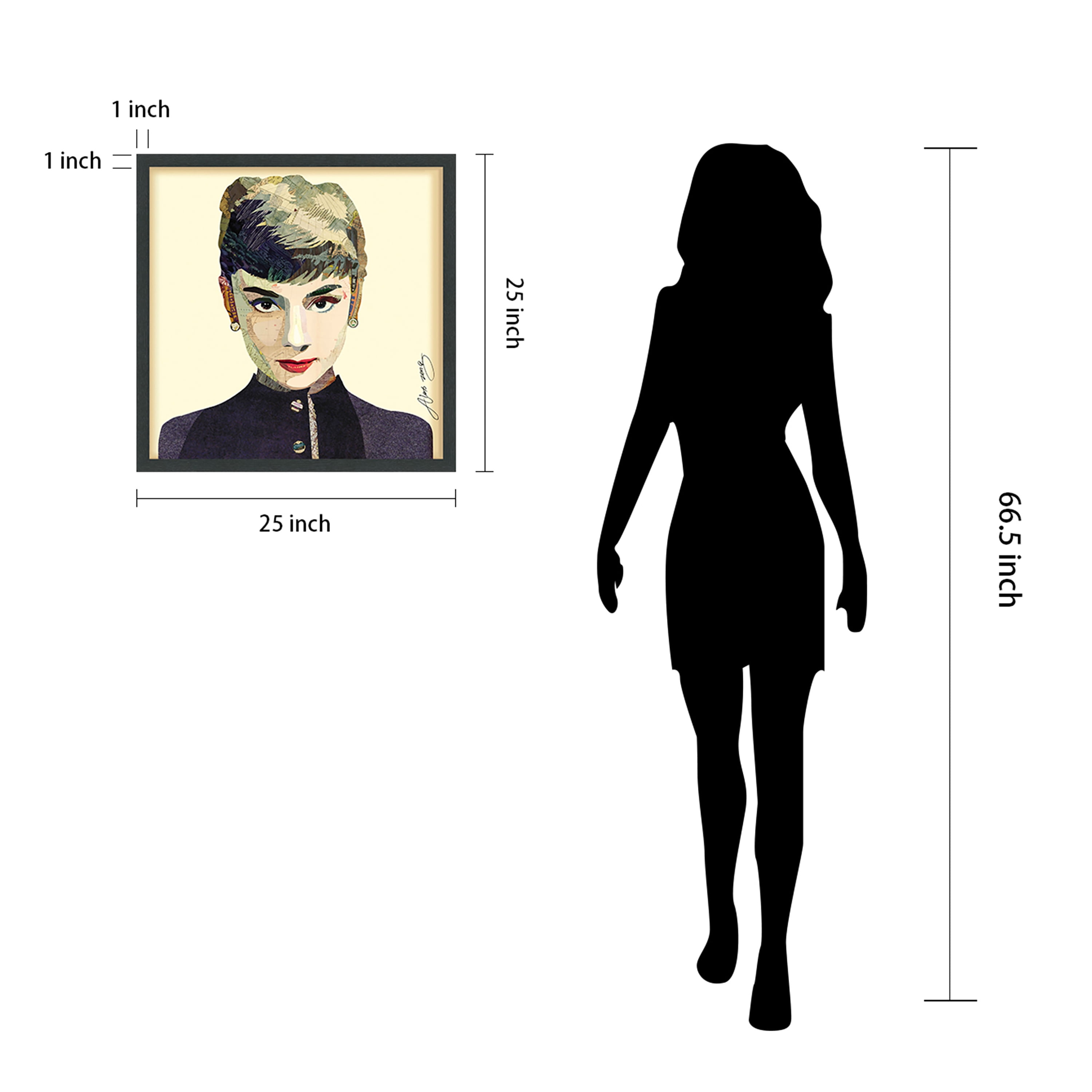 "Audrey" Dimensional Collage Framed Graphic Art Under Glass Wall Art