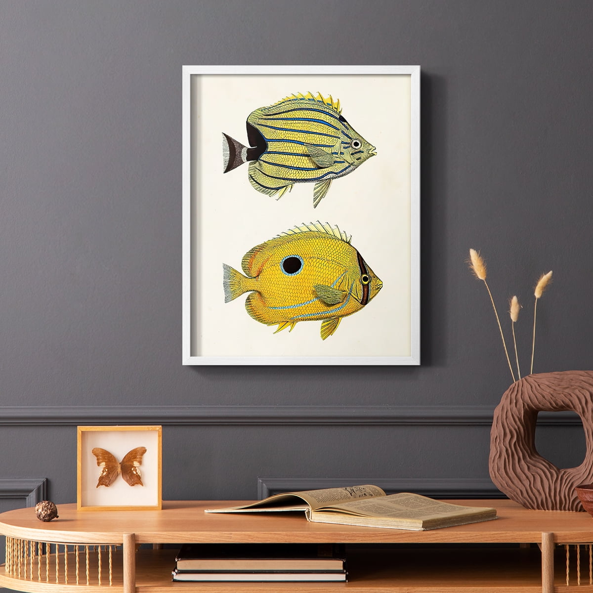 Yellow & Grey Fish III Framed Print - Solid Wood in Single Picture Frame Solid Wood 2 Framed Print
