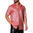 thumbnail image 4 of INSPIRE CHIC Men's Short Sleeve Button Disco Party Shining Metallic Shirts XL Red Silver, 4 of 6