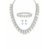 Round Cream Simulated Pearl 3-Piece Curb-Link Necklace, Stretch Bracelet and Drop Earring Set in Silvertone 18"-21"