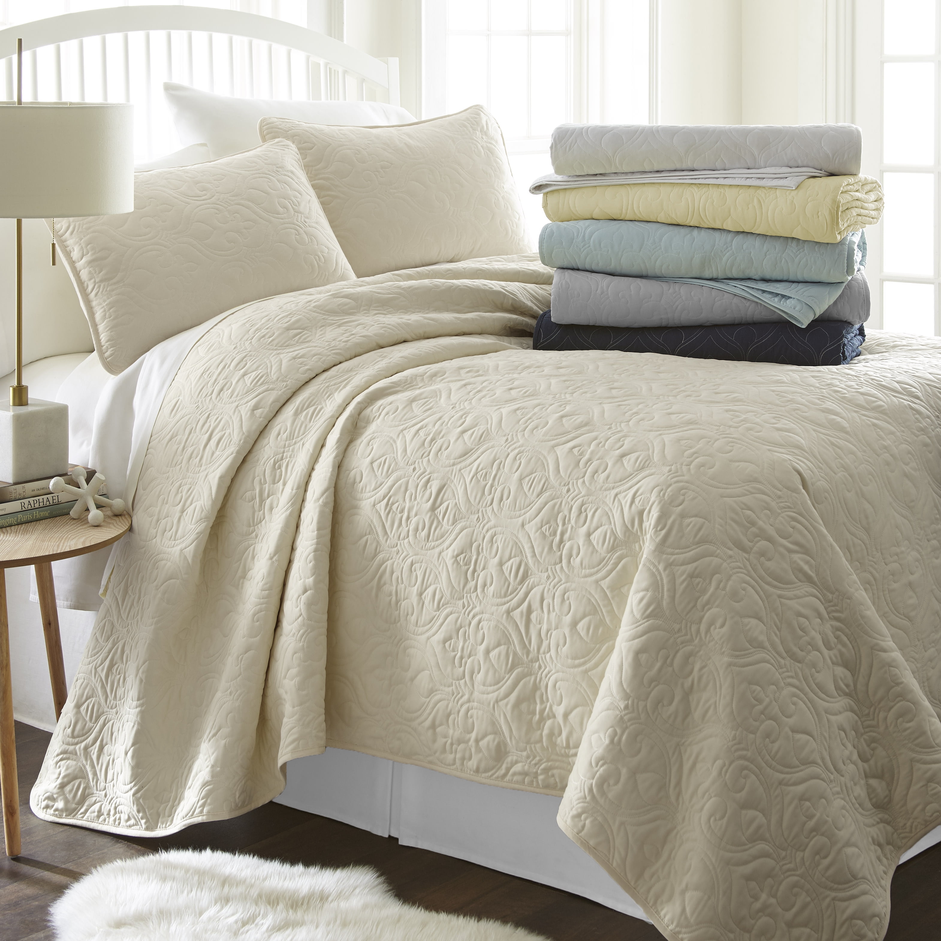 Noble Linens Premium Ultra Soft Damask Pattern Quilted Queen Noble Linens Premium Ultra Soft Damask Pattern Quilted Queen Coverlet Set Com