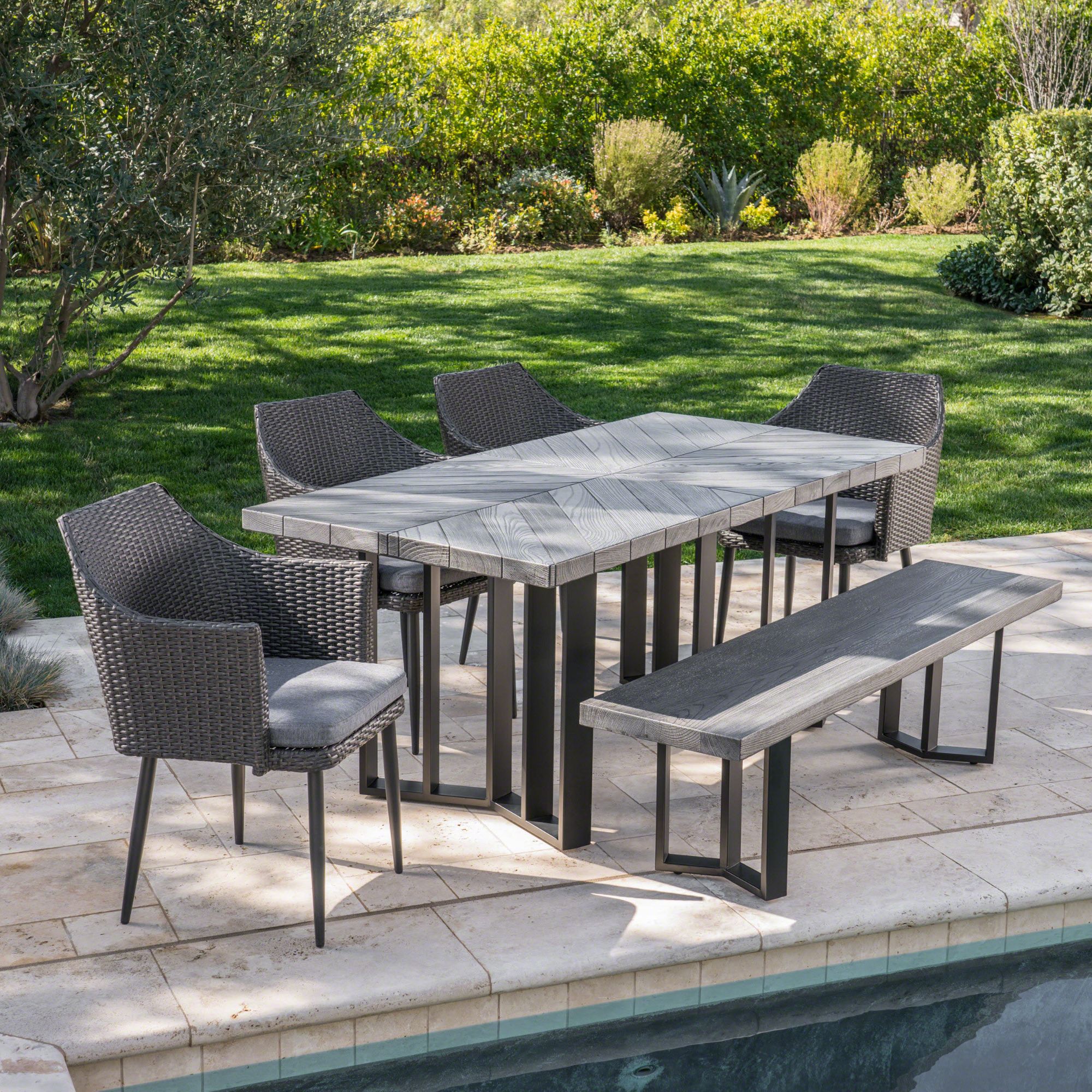 Noble House Zander 6 Piece Concrete Top Patio Dining Set in Textured Gray - image 2 of 8