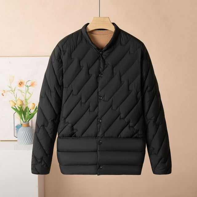 Chaquetas y abrigos casuales sin mangas y sin capucha para mujer, chaqueta fina de plumón, cuello alto, color liso, manga larga, bolsillo ligero y ligero, cierre a presión, abrigo de poliéster para mu
