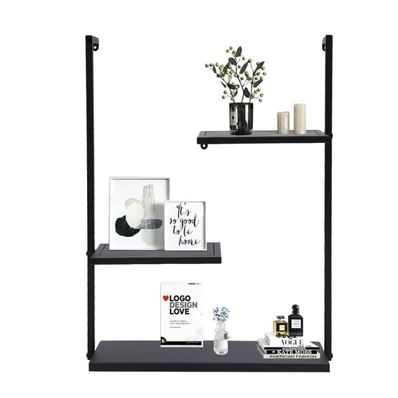 TFCFL 29*22 in Bookshelf Storage Rack 3 Tier Wall Floating Shelf Organizer Black for Home and Office