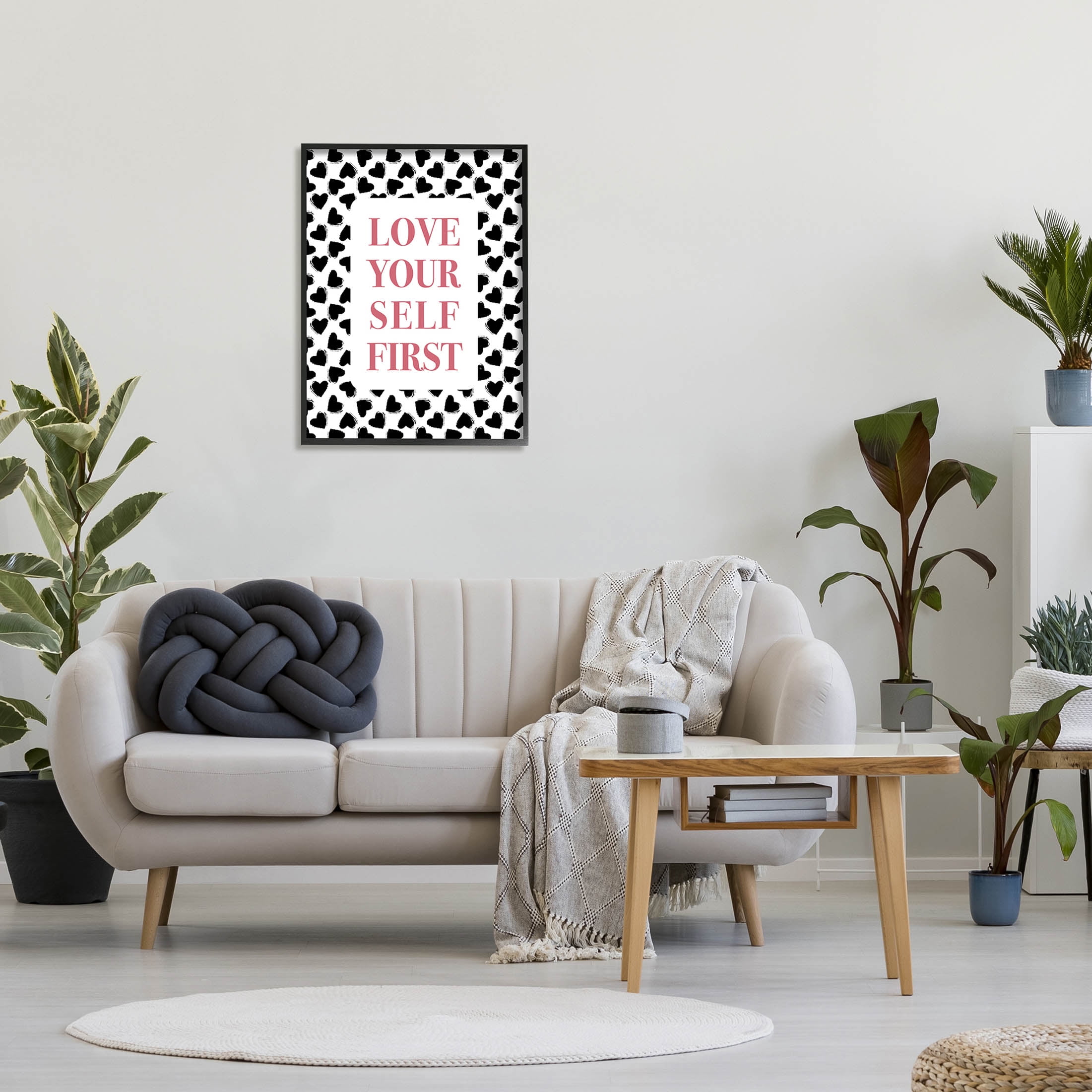 Stupell Industries Love Yourself First Phrase Graphic Art Black Framed Art Print Wall Art, Design by Martina Pavlova