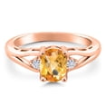 thumbnail image 3 of 18K Rose Gold Plated Silver Yellow Citrine and White Moissanite 3 Stone Engagement Ring for Women | 1.33 Cttw | Oval Checkerboard 8X6MM | Round 2MM | Gemstone November Birthstone | Size 8, 3 of 6