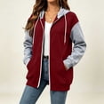 thumbnail image 5 of TGSLY Color Block Hooded Sweatshirt for Women Lightweight Zip Up Long Sleeve Drawstring Hoodies Loose Casual Solid Color Cardigan Coat with Pockets XL, 5 of 8