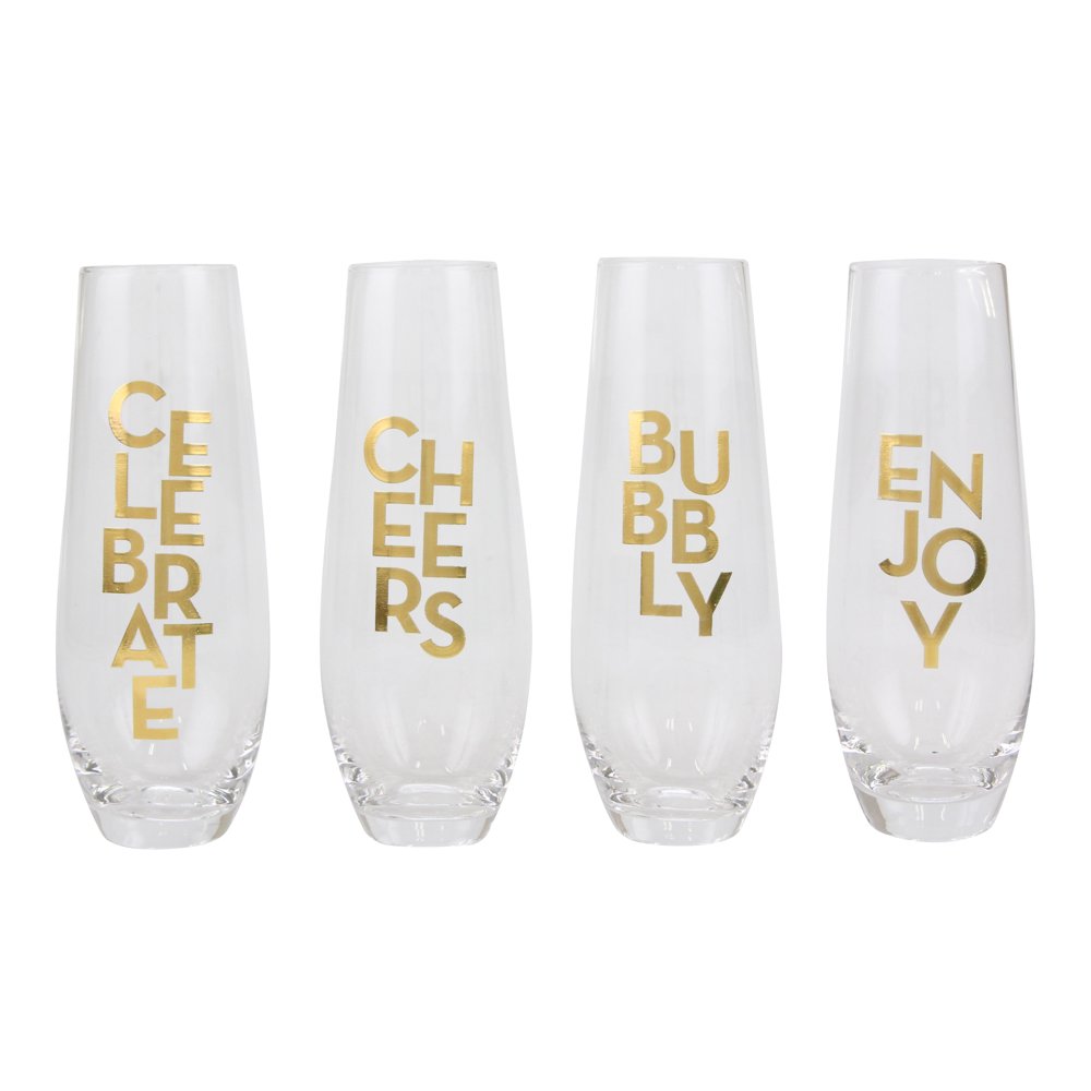 Top Shelf Decorative Gold Stemless Champagne Glass Set, Set of 4