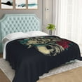 thumbnail image 5 of TEQUAN Double Layer Plush Bed Blanket, Vintage Skull Flower Rose Pattern Cozy Soft Air Conditioner Throw Blankets, 80" x 60", 5 of 7