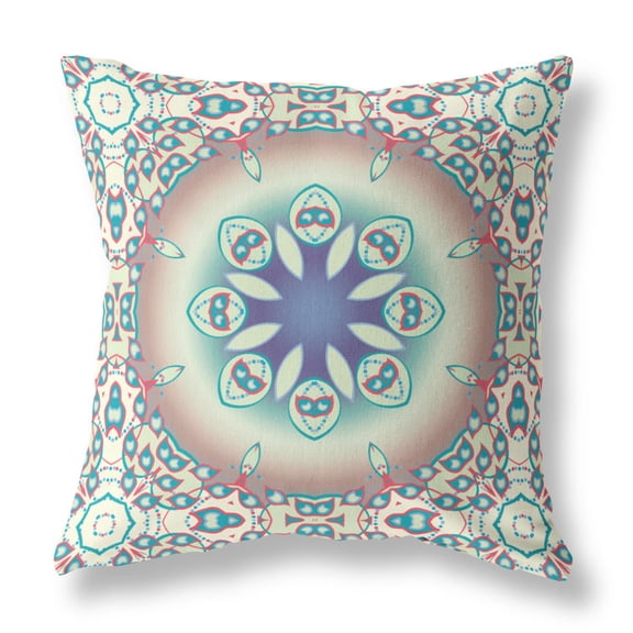 Jewel Circle Throw Pillow in Beige and Blue 18x18