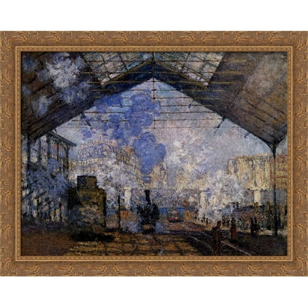 The Gare Saint-Lazare 36x28 Large Gold Ornate Wood Framed Canvas Art by Claude Monet