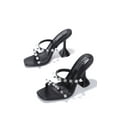 thumbnail image 3 of Cape Robbin Mayqueen Black Rhinestone Pyramid Heeled Mule Crystal Dress Sandals (Black, 7.5), 3 of 4