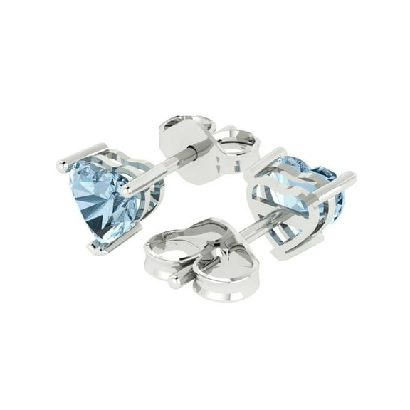 1.0 Ct Heart Cut Studs Blue Natural Aquamarine 18K White Solid Solid Gold Everyday Dainty Earrings Push Back