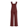 thumbnail image 6 of Elvqul Loose Fit Sleeveless Square Neck Knit Fabric Long Pants Ruffled Hem Side Pockets Pajama Set Sleepwear Loungewear Ruffled Hem Pjs Flutter Strap Pjs Ruffle Detail Pajamas, 6 of 7