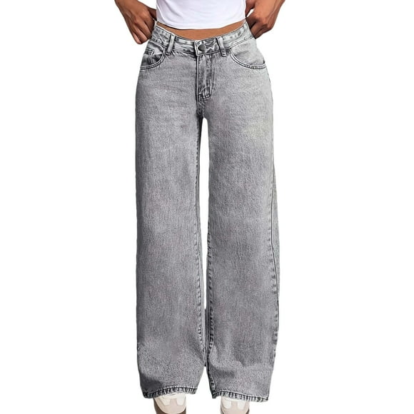 MIASHUI Pantalon Fille Taille Haute Jean Jambe Droite pour Filles Mignon Pantalon en Denim Décontracté avec Broderie Nœud Confortable Coupe Ample pour Usage Quotidien