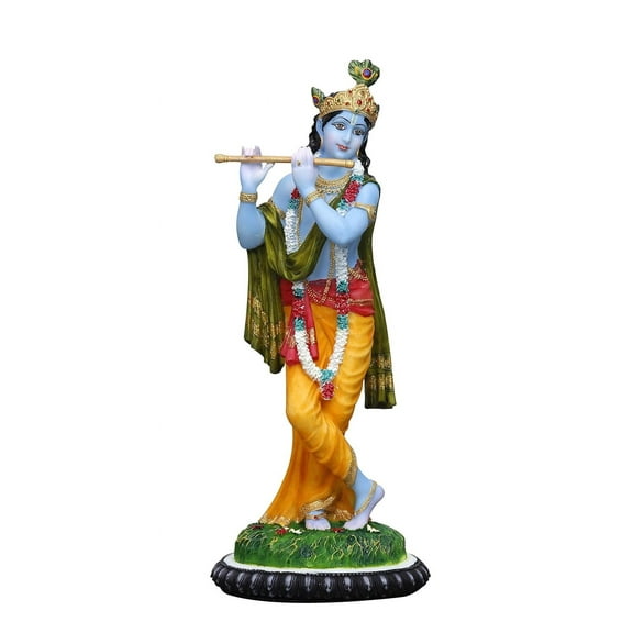 Sri Krishna Culture Krishna Playing Flute-Slim Style-Ivory Colour-Height-10.5 Inches