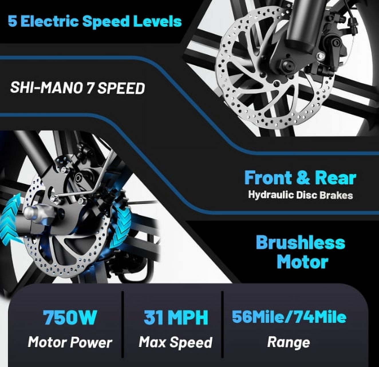Electric Bike for Adults, V8 Max Electric Mountain Bike with Dual 48V 15Ah Removable Larger Battery, 750W 31MPH Motor Electric Bicycle For Adults, 20"x 4.0 Fat Tire E Bike 7-Speed