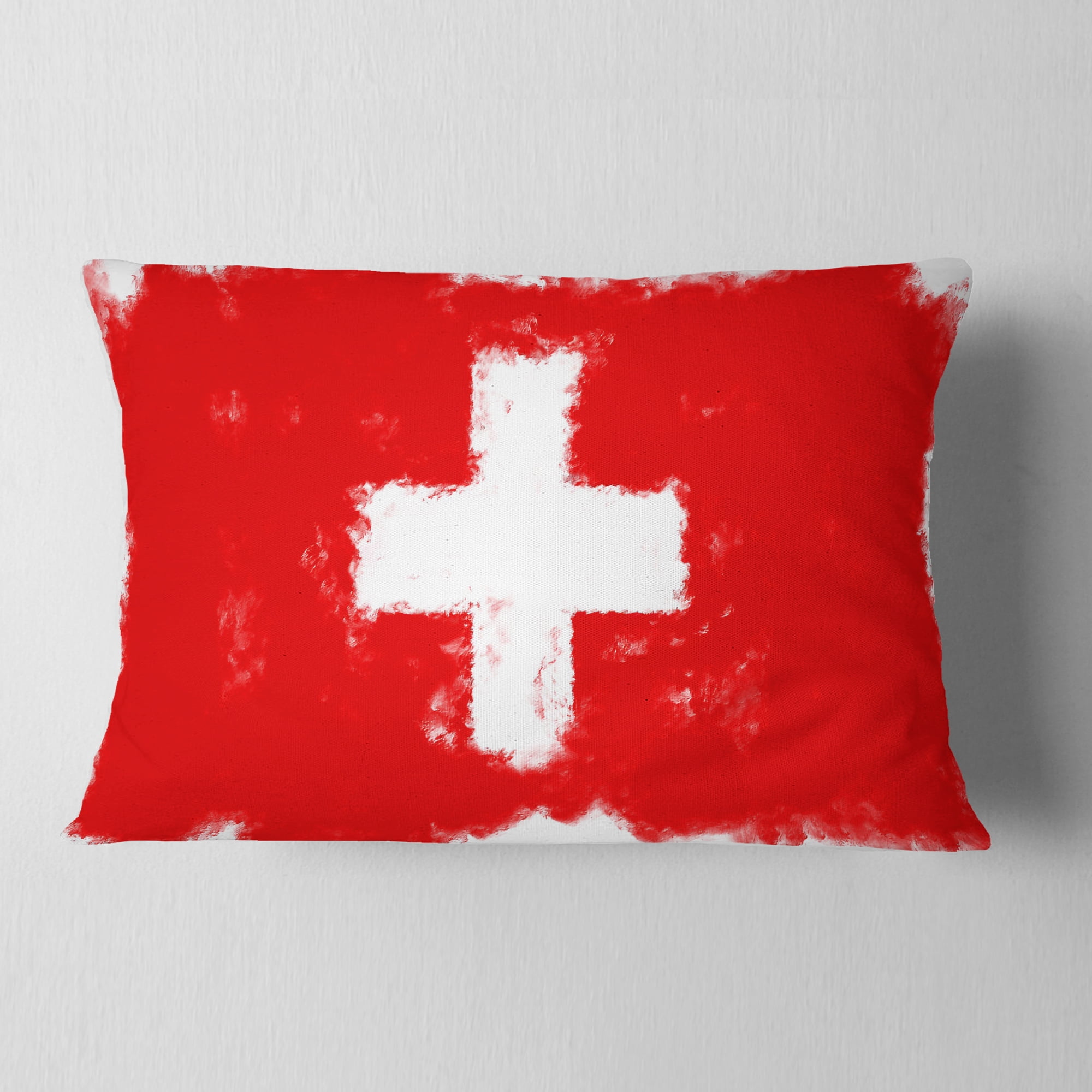Designart Switzerland Flag Illustration - Flag Painting Throw Pillow - 12x20