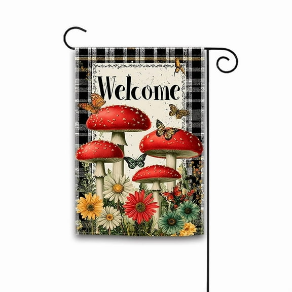 Fall Welcome Garden Flag 12x18 Inch - Double Sided Mushroom & Flowers, Rustic Polyester Outdoor Decor for Autumn Thanksgiving Porch and Yard