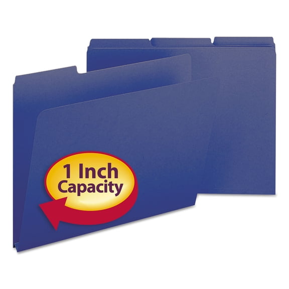 Smead Expanding Recycled Heavy Pressboard Folders, 1/3-Cut Tabs, 1" Expansion, Letter Size, Dark Blue, 25/Box (21541)