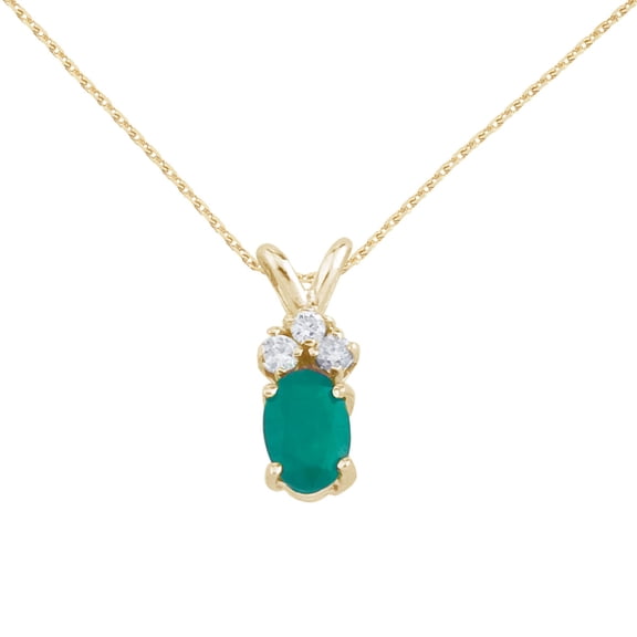 14K Yellow Gold Oval Emerald Pendant with Diamonds and 18" Chain