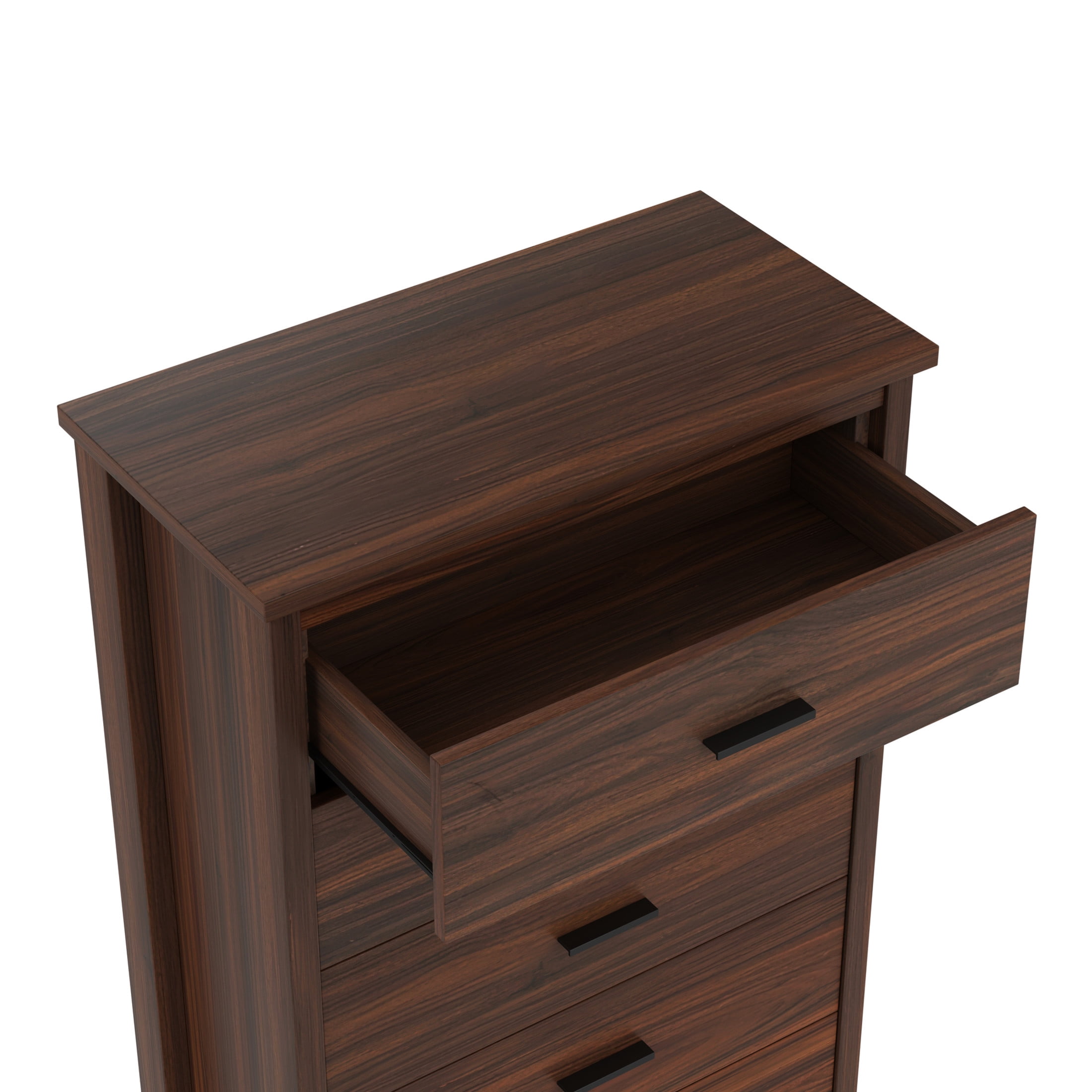 Noble House 4PCS Bedroom Set, Queen Bed with Storage Headboard & Charging Station, 2 Nightstands, 5-Drawer Dresser,Walnut
