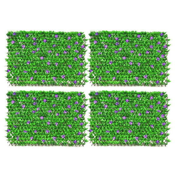 Spaco 4 Pieces Expandable Faux Ivy Privacy Screen Fence, Expandable Panel Pack with Flower, Privacy Screen Panel for Outdoor as Garden, Patio, Purple