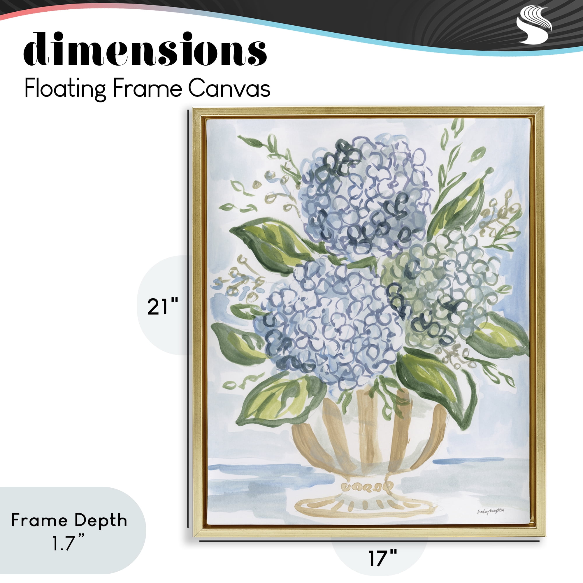 Stupell Industries Serena Pastel Hydrangea Bouquet Gold Framed Floater Canvas Wall Art, design by Haley Knighten