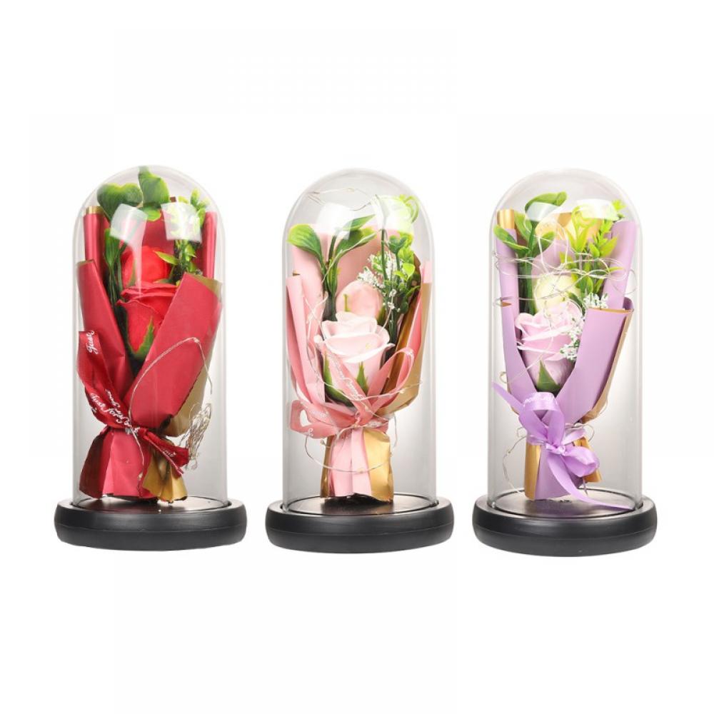 Rose In Glass Dome With Fairy Light String Valentine Rose Gift For Her