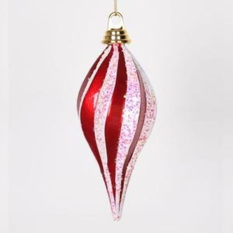 Vickerman 8'' Red and White Glitter Swirl Drop Christmas Ornament. 