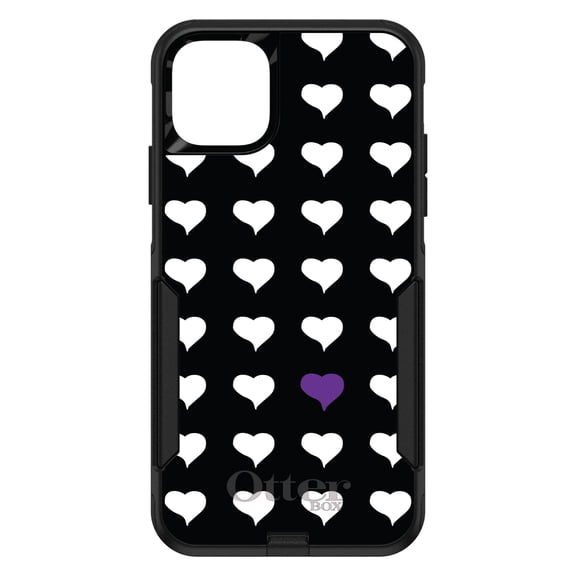 DistinctInk OtterBox Commuter Custom Case for Apple iPhone 15 (6.1" Screen) - Purple White Black Repeating Hearts - Lightweight Grip