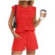 thumbnail image 5 of Mujeres de Color Sólido Manga Corta Delantera Plisada Cuello Redondo Y Pantalones Cortos para Yoga, Correr, Entrenamiento, Fitness Y Uso Diario, 5 of 8