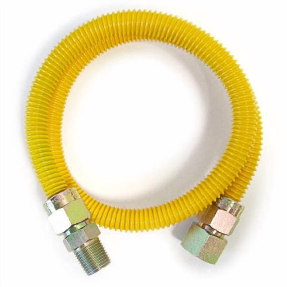 EZ-Fluid 24" x 1/2" MIP x 1/2" FIP Stainless Steel Corrugated Yellow Epoxy Coated Flex Gas Flexible Line,Natural Gas Connector Hose Supply Line For Gas Pipe,Hot Water Heater,Range,Dryer,Stove(1 Pack)