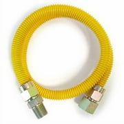 EZ-Fluid 24" x 1/2" MIP x 1/2" FIP Stainless Steel Corrugated Yellow Epoxy Coated Flex Gas Flexible Line,Natural Gas Connector Hose Supply Line For Gas Pipe,Hot Water Heater,Range,Dryer,Stove(1 Pack)