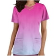 thumbnail image 2 of Fiudx Ropa de Mujer Top de Ropa de Enfermería con Bolsillo y Cuello En V de Manga Corta de Color Degradado Informal a La Moda para Mujer, 2 of 5