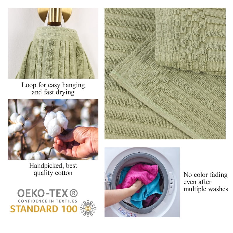 Superior Soho Ribbed Cotton 3-Piece Assorted Towel Set, Sage