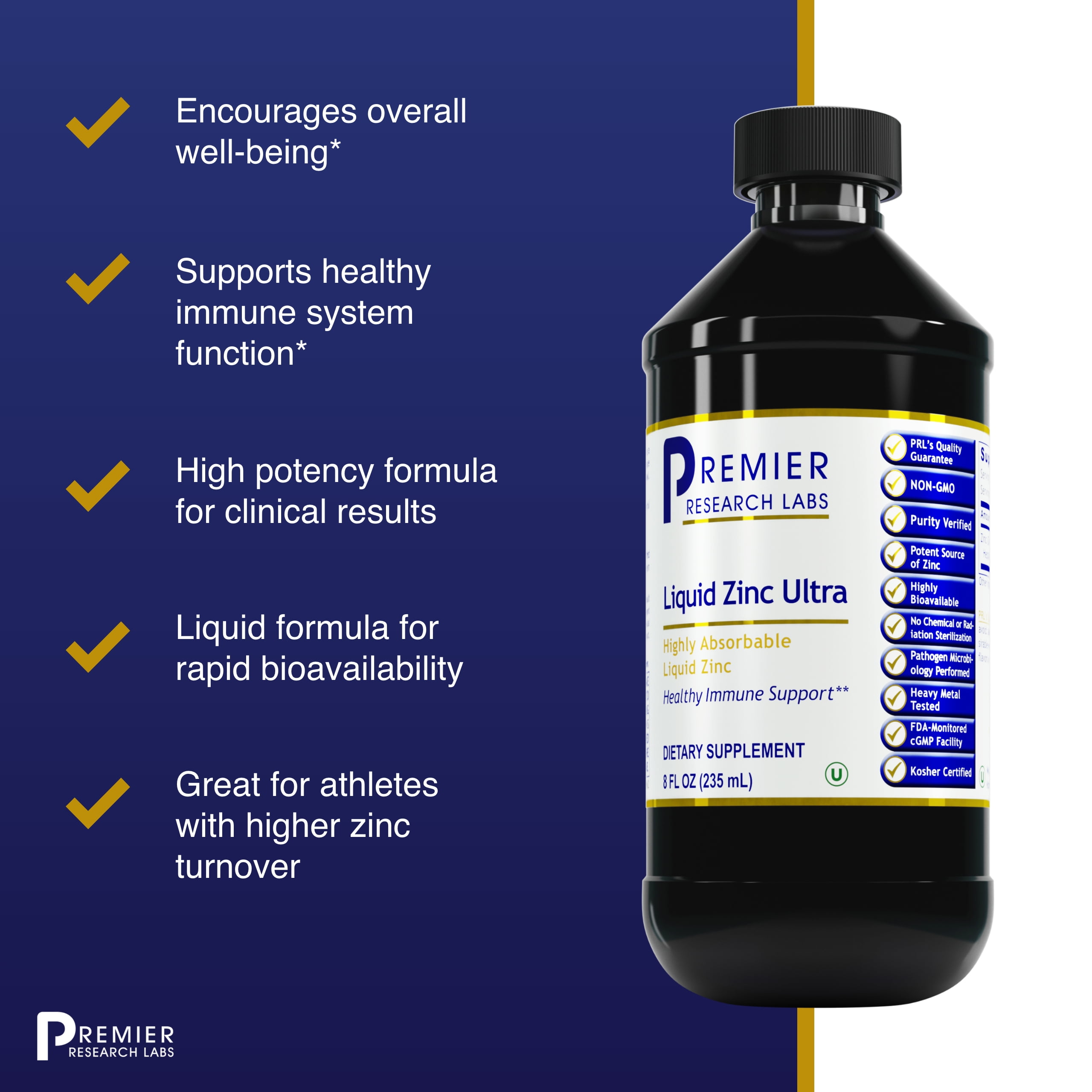 Premier Research Labs Liquid Zinc Ultra - Highly Absorbable Liquid Zinc - Supports Healthy Immune System - Non-GMO, Vegan - 8 Fl Oz (47 Servings)