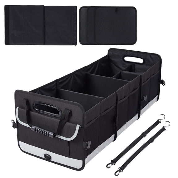 Trunk Organizer for SUV, Black-Gray, 35.4"x13.8"x11.8", with Handle & Lid, 3 Compartments, Foldable & Non-Slip, for Car Trunk Storage Organizing