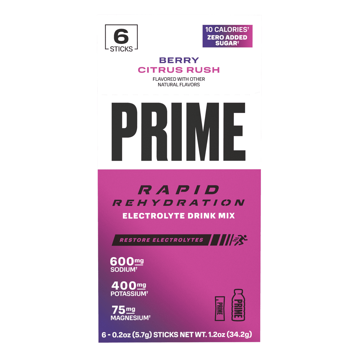 Sachets de réhydratation rapide Prime, saveur baies et agrumes, boîte de 6