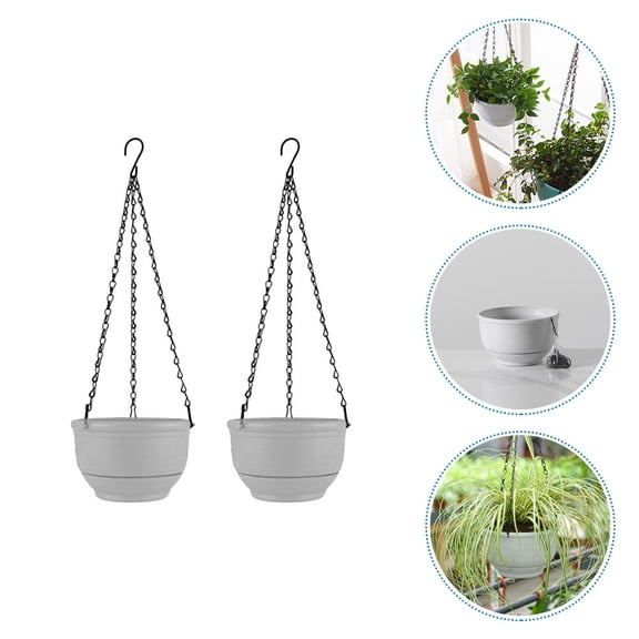 Supvox 2Pcs White Plastic Hanging Planter with Modern Design for Home
