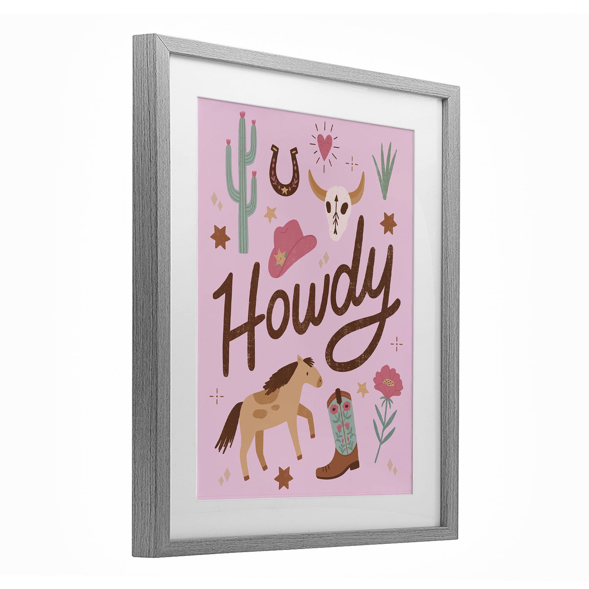 Stupell Industries Western Boho Girl Howdy Gray Framed Print Under Glass, design by Nina Seven